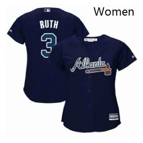 Womens Majestic Atlanta Braves 3 Babe Ruth Replica Blue Alternate Road Cool Base MLB Jersey